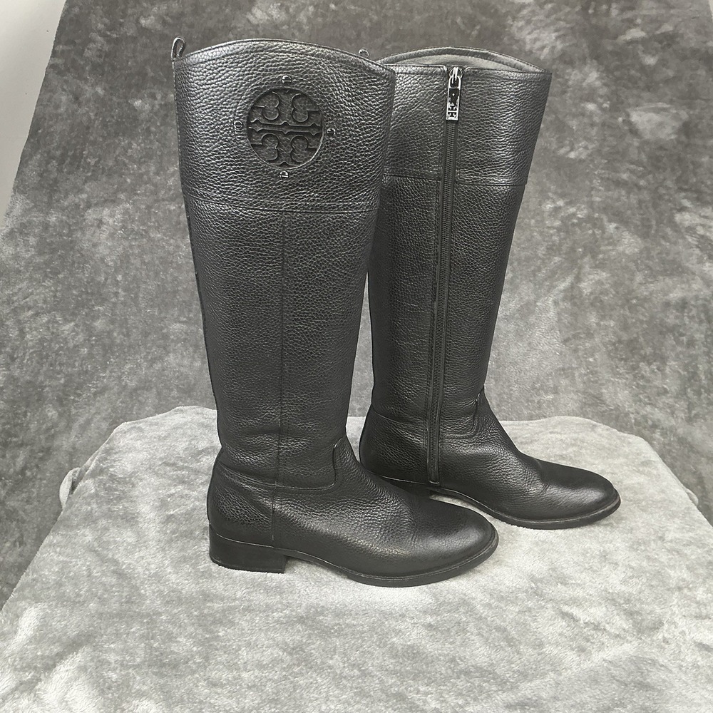 Tory Burch Women's Black Leather Riding Boots Size 7 - Picture 2 of 10